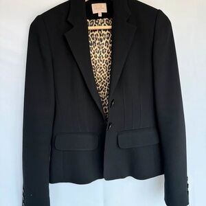 Whistles Classic Black Blazer with Animal Print Lining